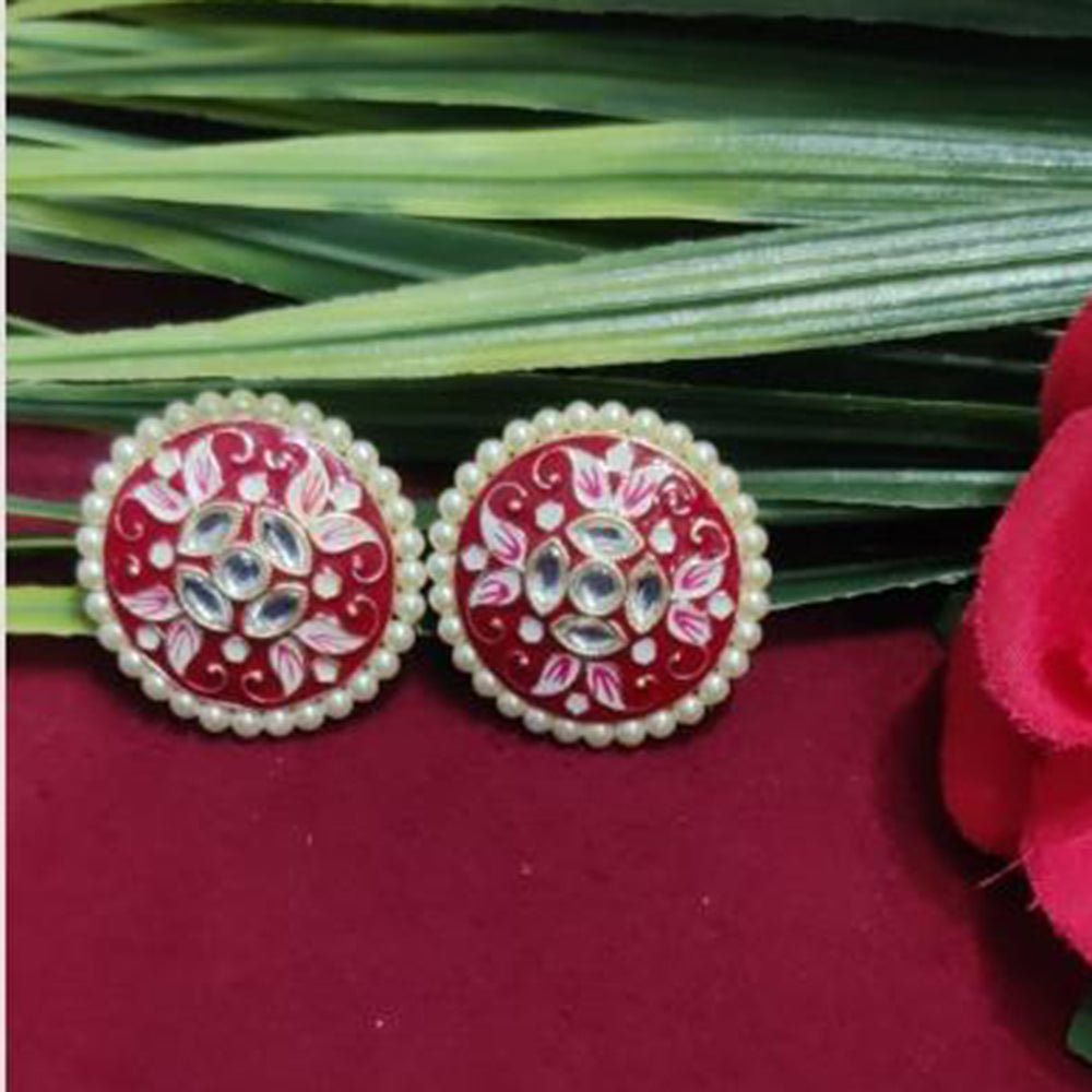 Bhagwati Bangles Gold Plated Kundan Stone And Pearls Meenakari Stud Earrings