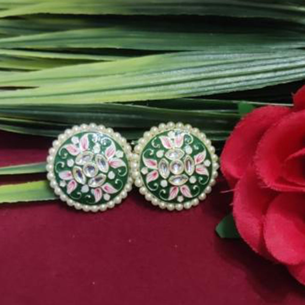 Bhagwati Bangles Gold Plated Kundan Stone And Pearls Meenakari Stud Earrings