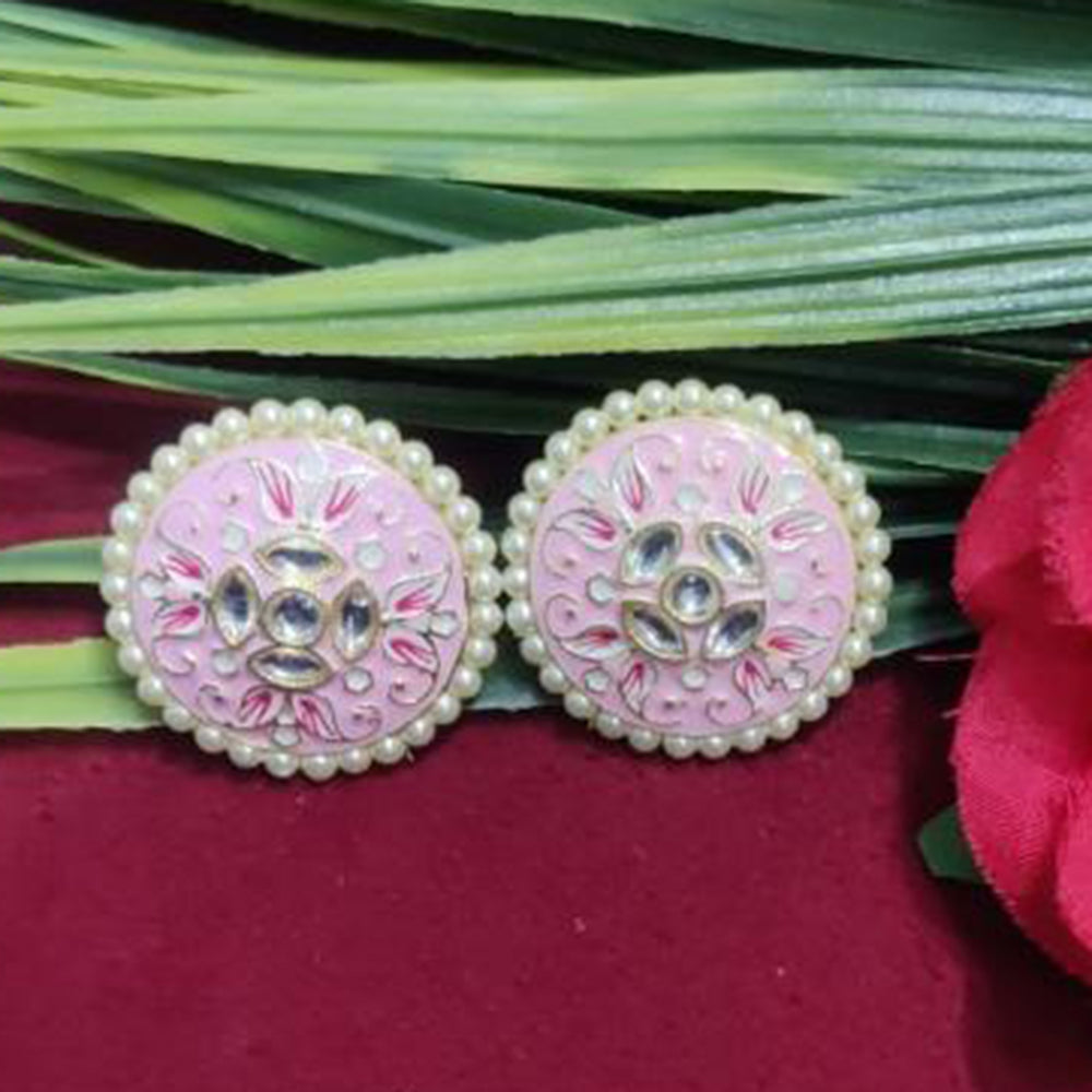 Bhagwati Bangles Gold Plated Kundan Stone And Pearls Meenakari Stud Earrings