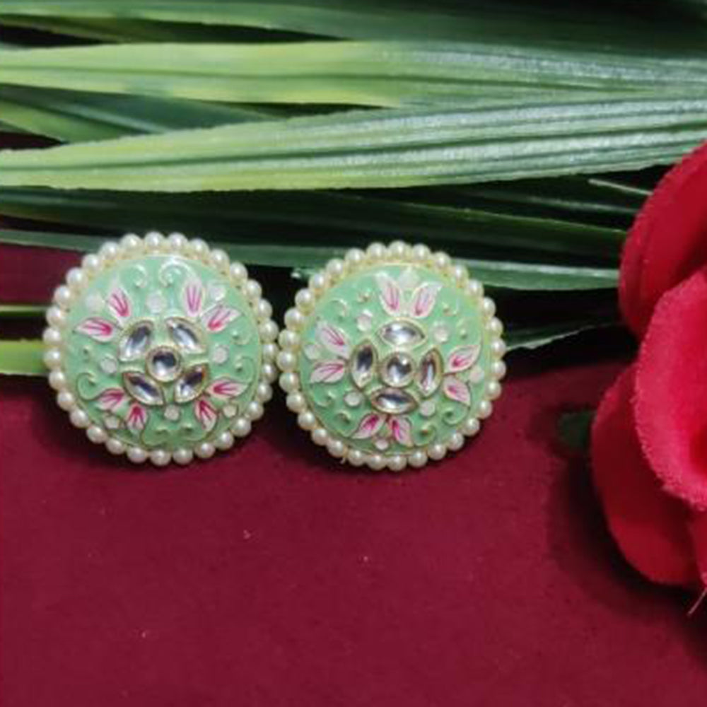 Bhagwati Bangles Gold Plated Kundan Stone And Pearls Meenakari Stud Earrings