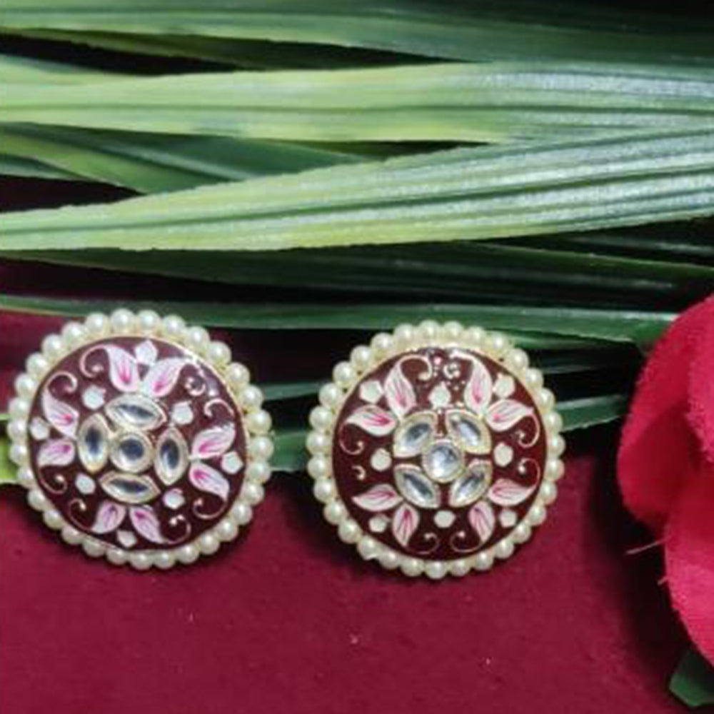 Bhagwati Bangles Gold Plated Kundan Stone And Pearls Meenakari Stud Earrings