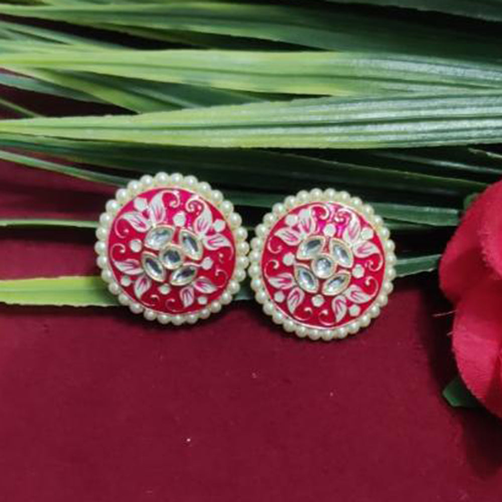 Bhagwati Bangles Gold Plated Kundan Stone And Pearls Meenakari Stud Earrings