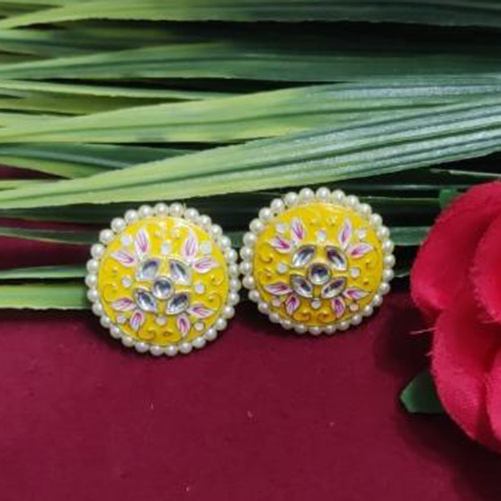 Bhagwati Bangles Gold Plated Kundan Stone And Pearls Meenakari Stud Earrings