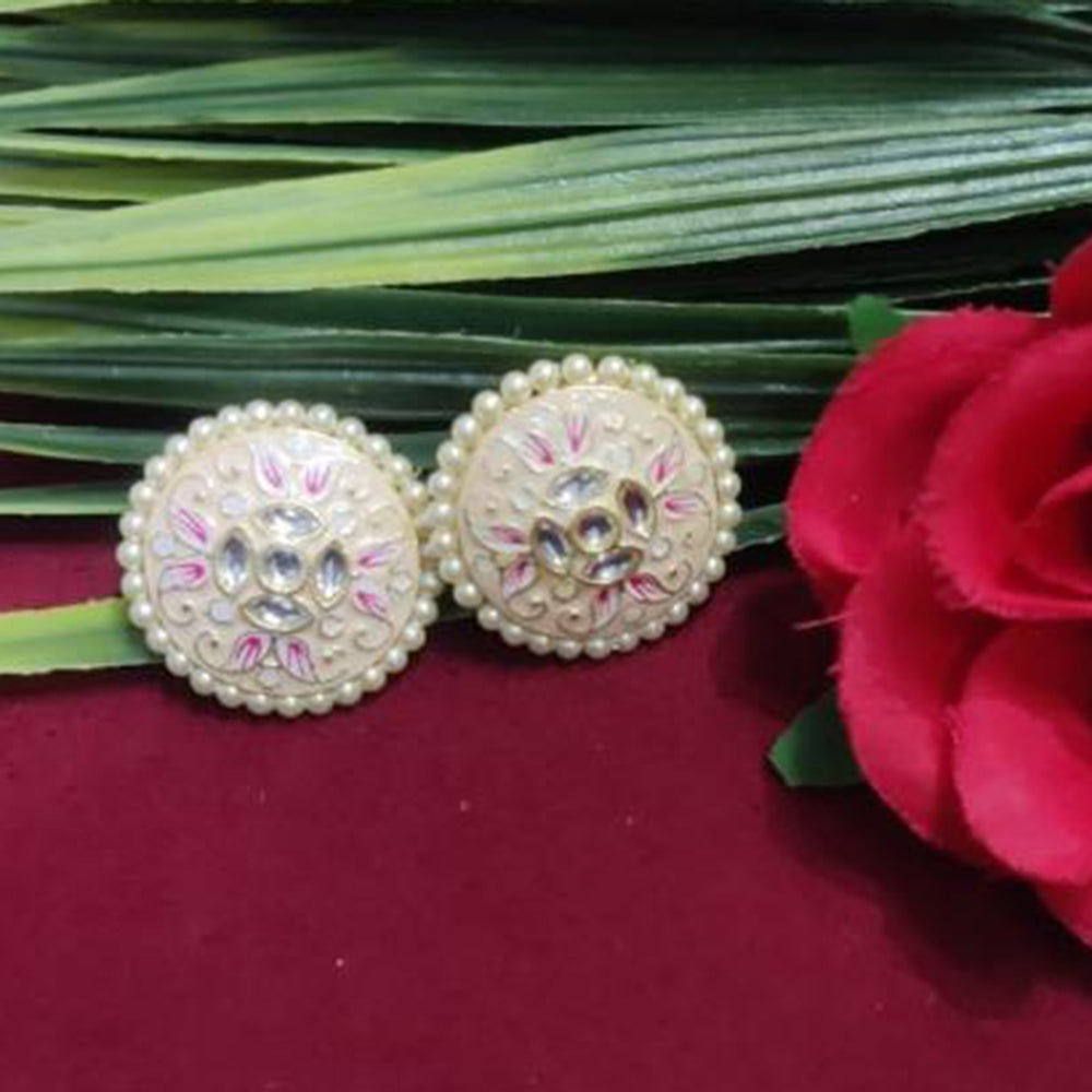 Bhagwati Bangles Gold Plated Kundan Stone And Pearls Meenakari Stud Earrings
