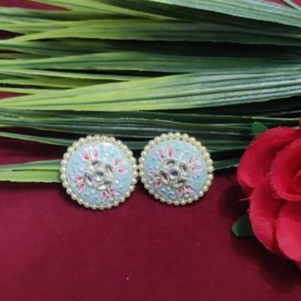 Bhagwati Bangles Gold Plated Kundan Stone And Pearls Meenakari Stud Earrings