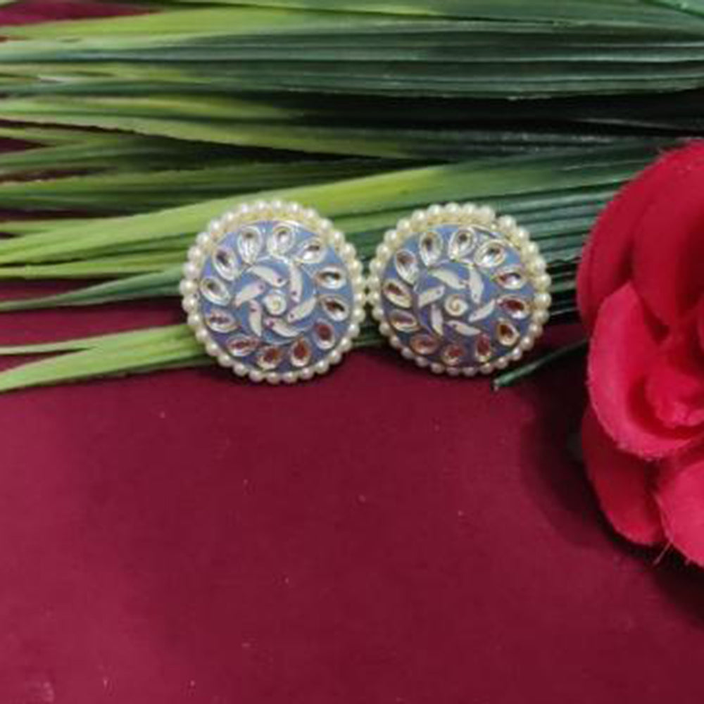 Bhagwati Bangles Gold Plated Kundan Stone And Pearls Meenakari Stud Earrings