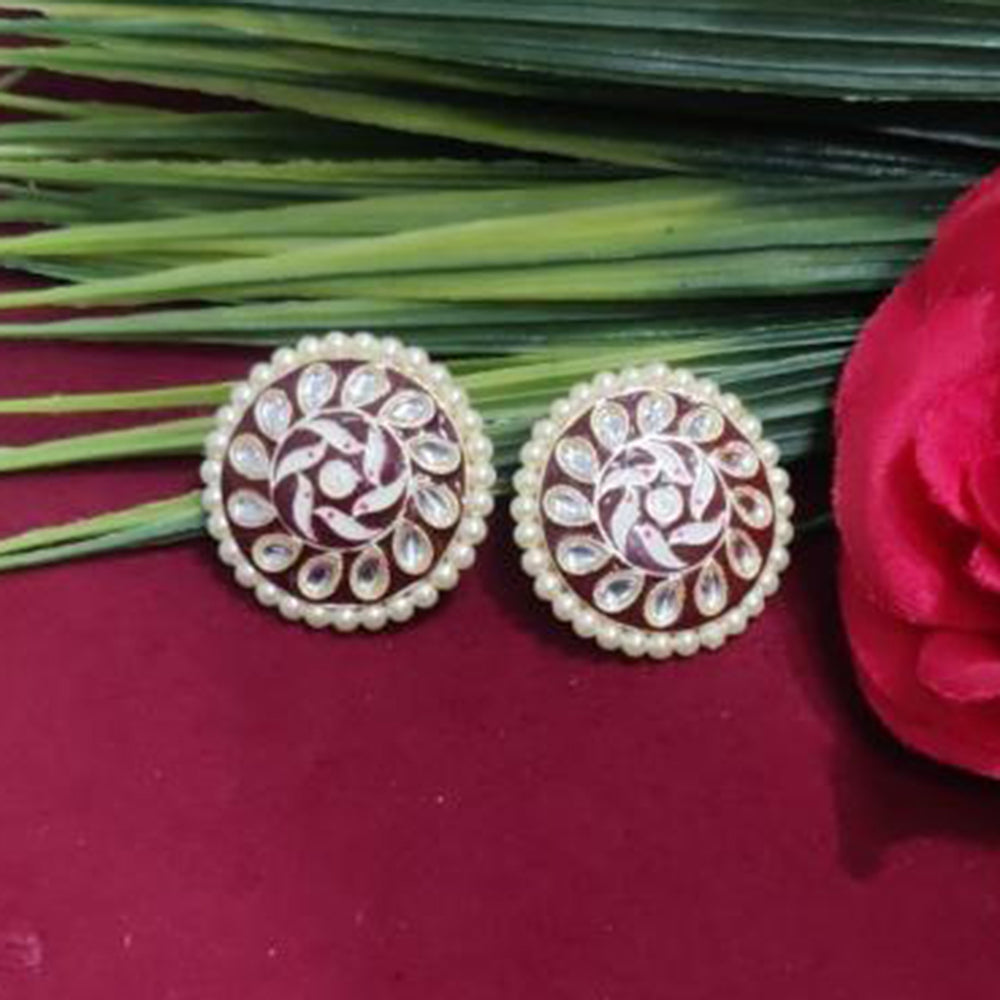 Bhagwati Bangles Gold Plated Kundan Stone And Pearls Meenakari Stud Earrings
