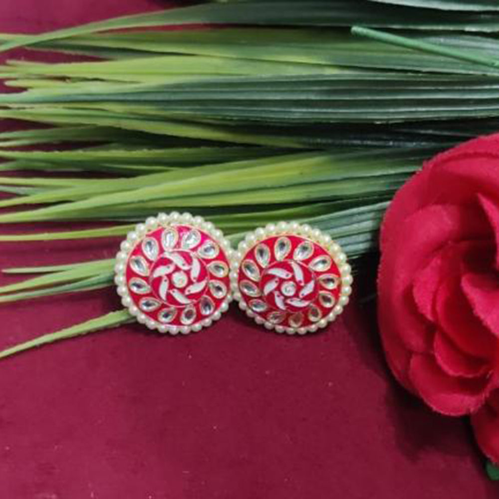 Bhagwati Bangles Gold Plated Kundan Stone And Pearls Meenakari Stud Earrings