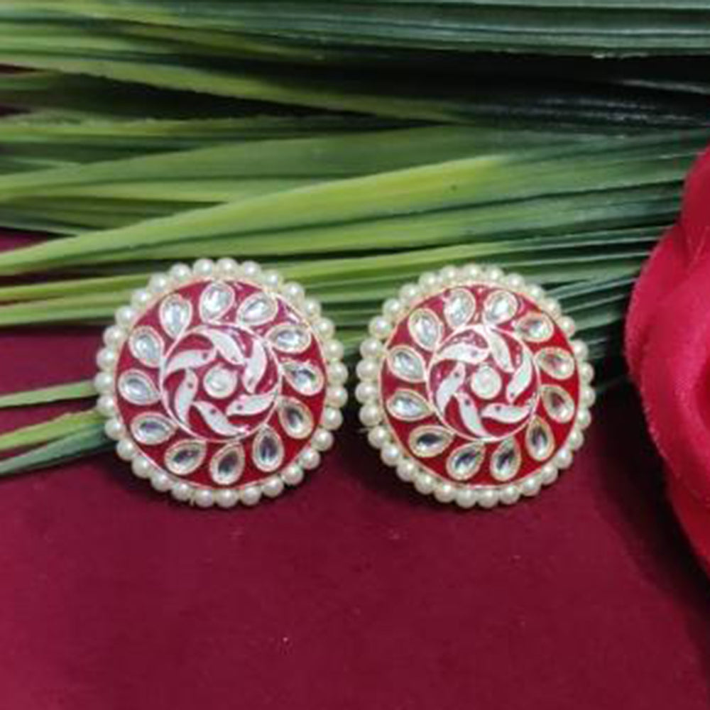 Bhagwati Bangles Gold Plated Kundan Stone And Pearls Meenakari Stud Earrings