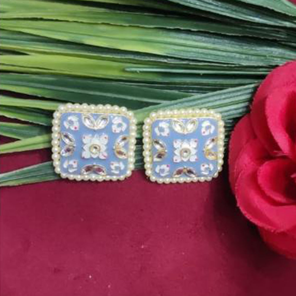 Bhagwati Bangles Gold Plated Kundan Stone And Pearls Meenakari Stud Earrings