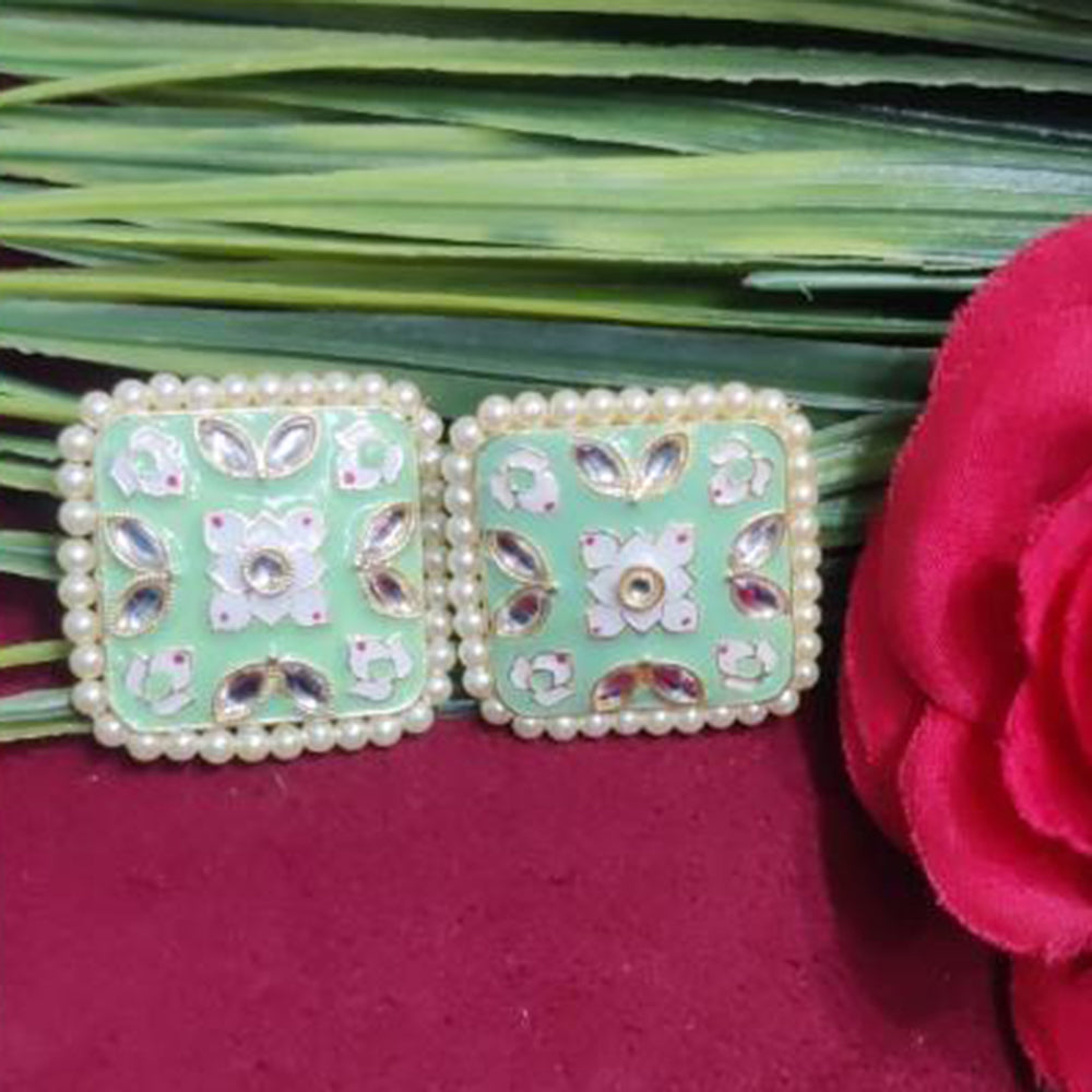 Bhagwati Bangles Gold Plated Kundan Stone And Pearls Meenakari Stud Earrings