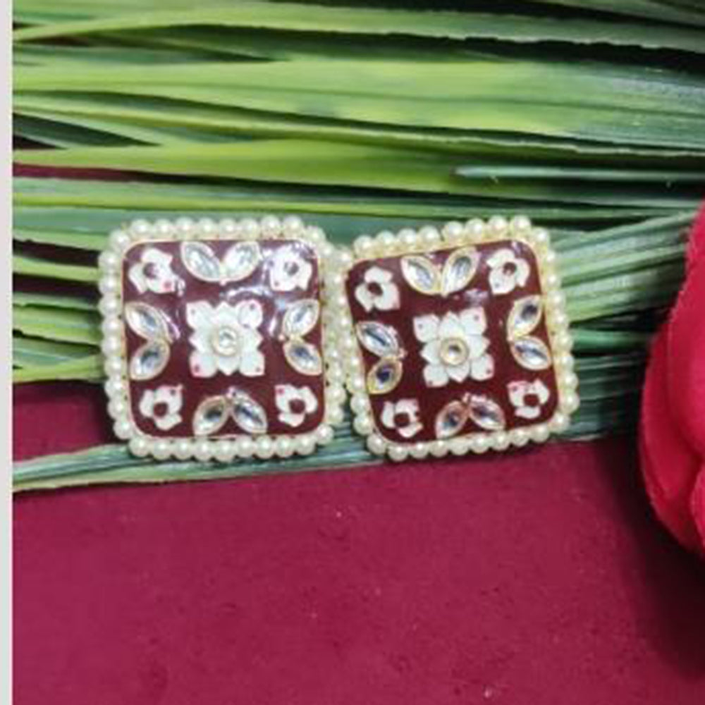 Bhagwati Bangles Gold Plated Kundan Stone And Pearls Meenakari Stud Earrings