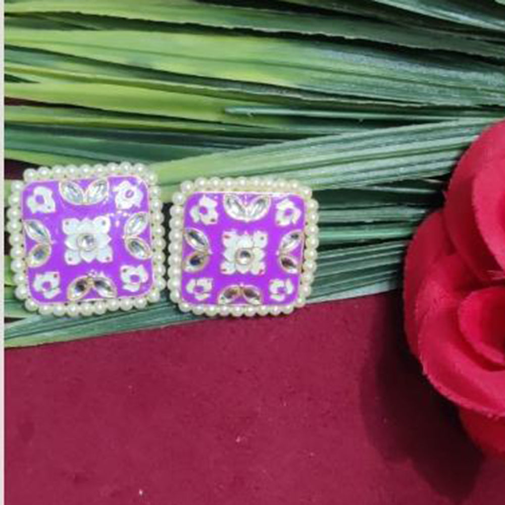 Bhagwati Bangles Gold Plated Kundan Stone And Pearls Meenakari Stud Earrings