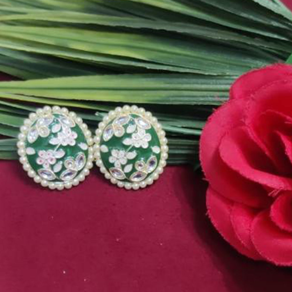Bhagwati Bangles Gold Plated Kundan Stone And Pearls Meenakari Stud Earrings