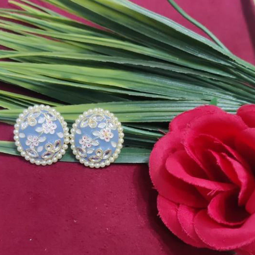 Bhagwati Bangles Gold Plated Kundan Stone And Pearls Meenakari Stud Earrings