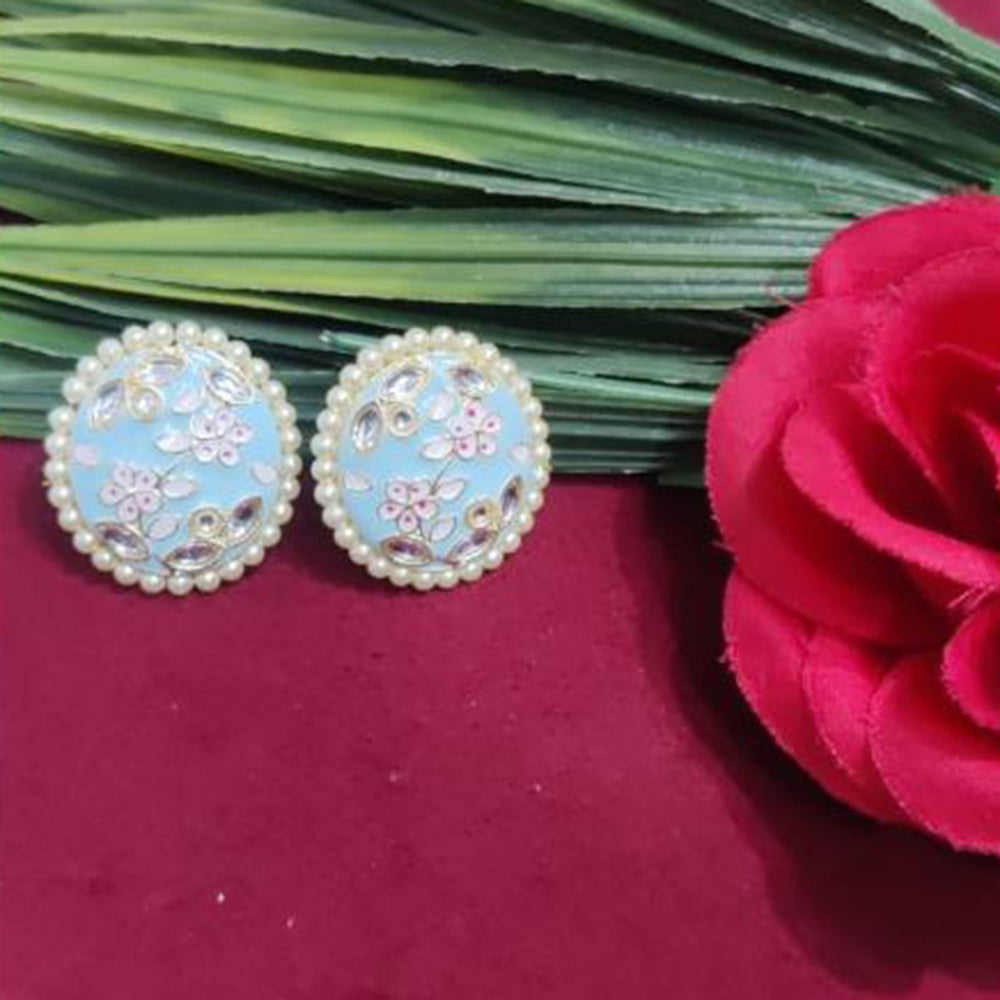 Bhagwati Bangles Gold Plated Kundan Stone And Pearls Meenakari Stud Earrings