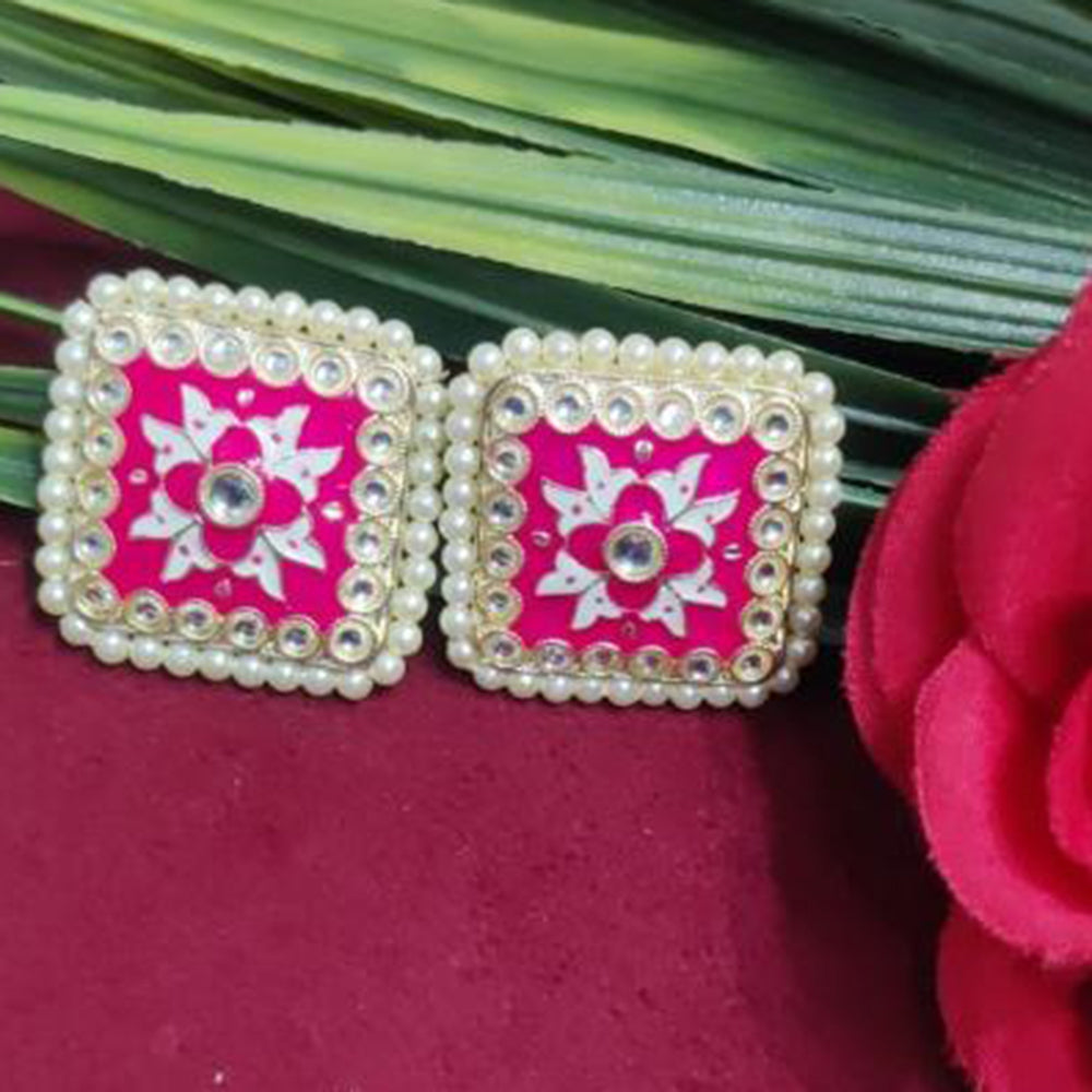 Bhagwati Bangles Gold Plated Kundan Stone And Pearls Meenakari Stud Earrings