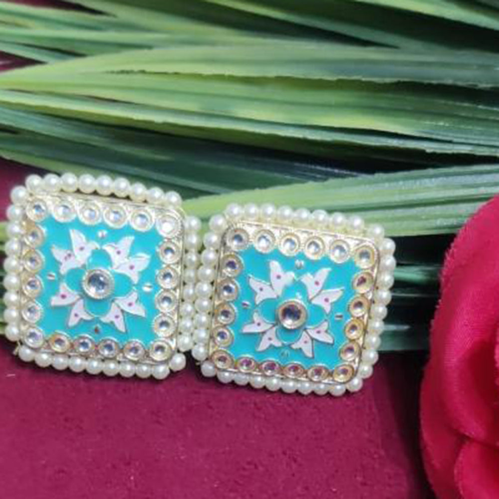 Bhagwati Bangles Gold Plated Kundan Stone And Pearls Meenakari Stud Earrings