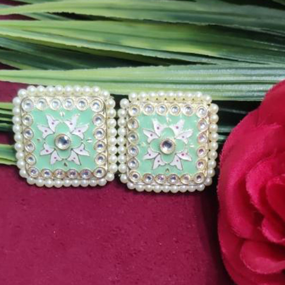Bhagwati Bangles Gold Plated Kundan Stone And Pearls Meenakari Stud Earrings