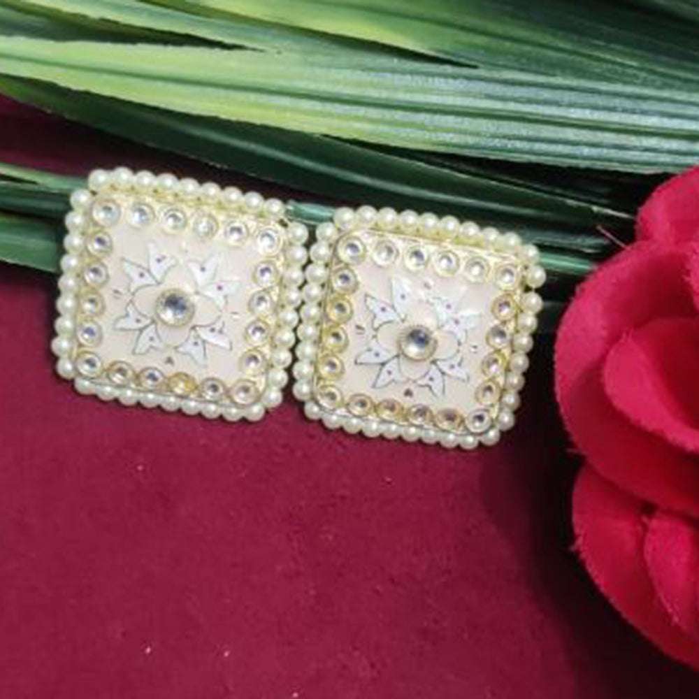 Bhagwati Bangles Gold Plated Kundan Stone And Pearls Meenakari Stud Earrings