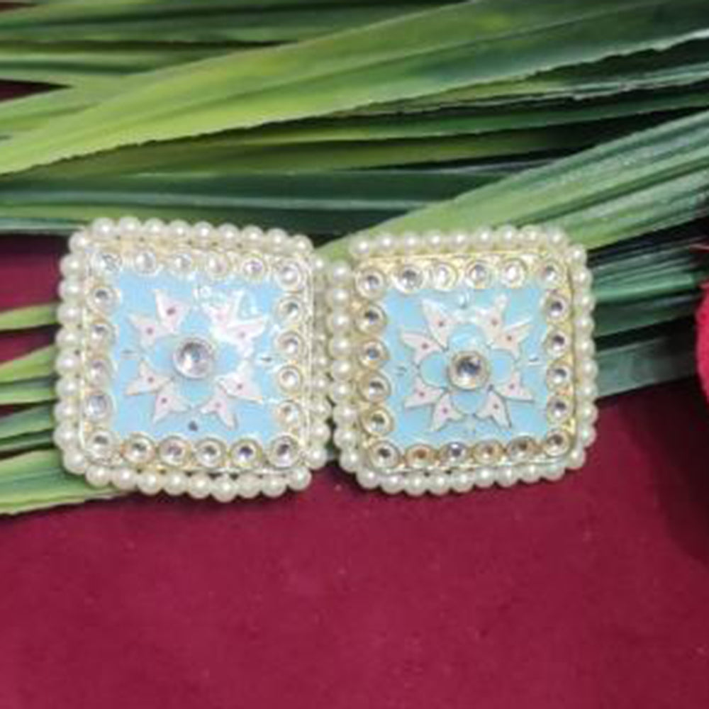 Bhagwati Bangles Gold Plated Kundan Stone And Pearls Meenakari Stud Earrings