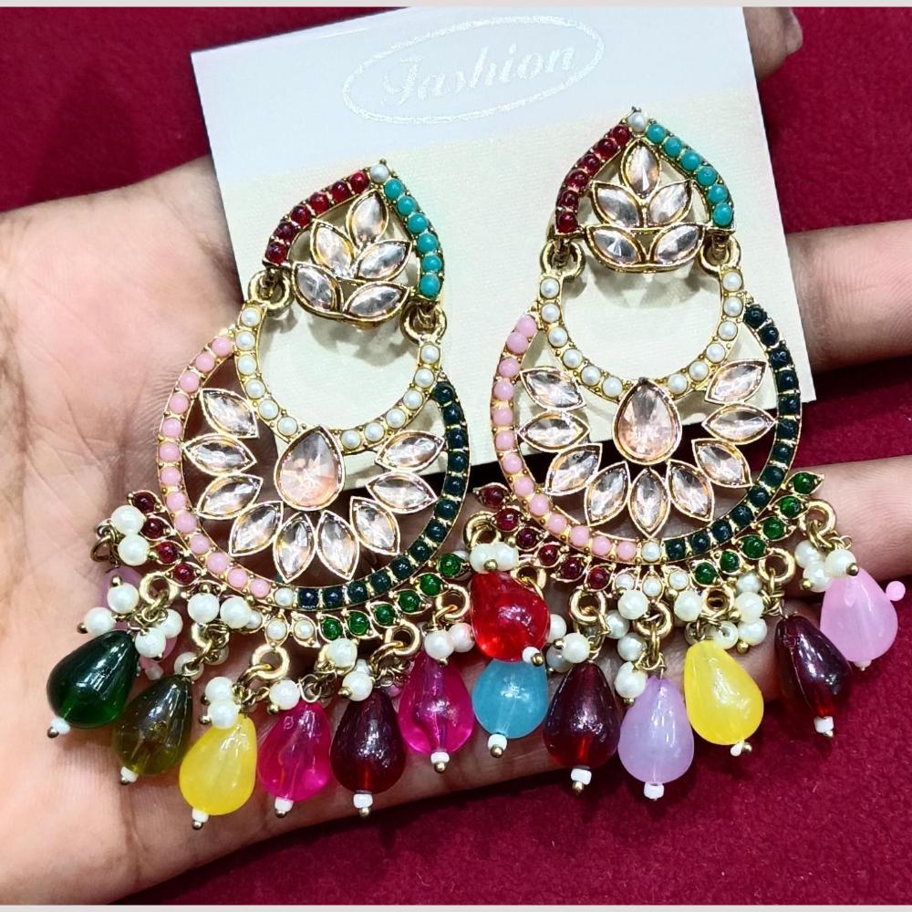 Bhagwati Bangles Gold Plated Crystal Stone And Beads Dangler Earrings