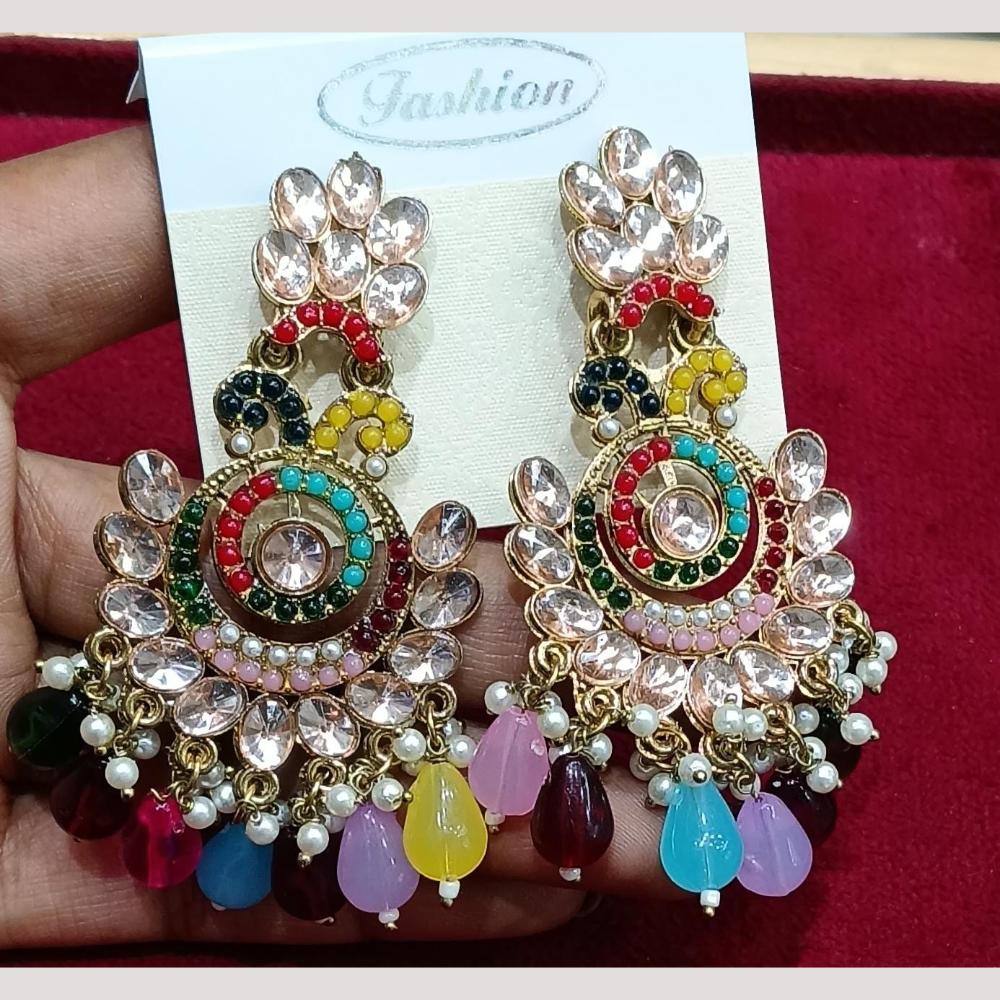 Bhagwati Bangles Gold Plated Crystal Stone And Beads Dangler Earrings