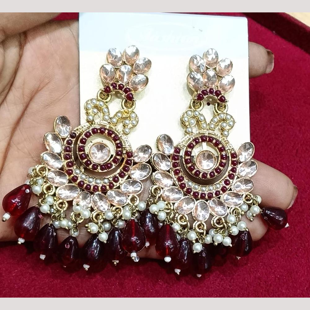 Bhagwati Bangles Gold Plated Crystal Stone And Beads Dangler Earrings