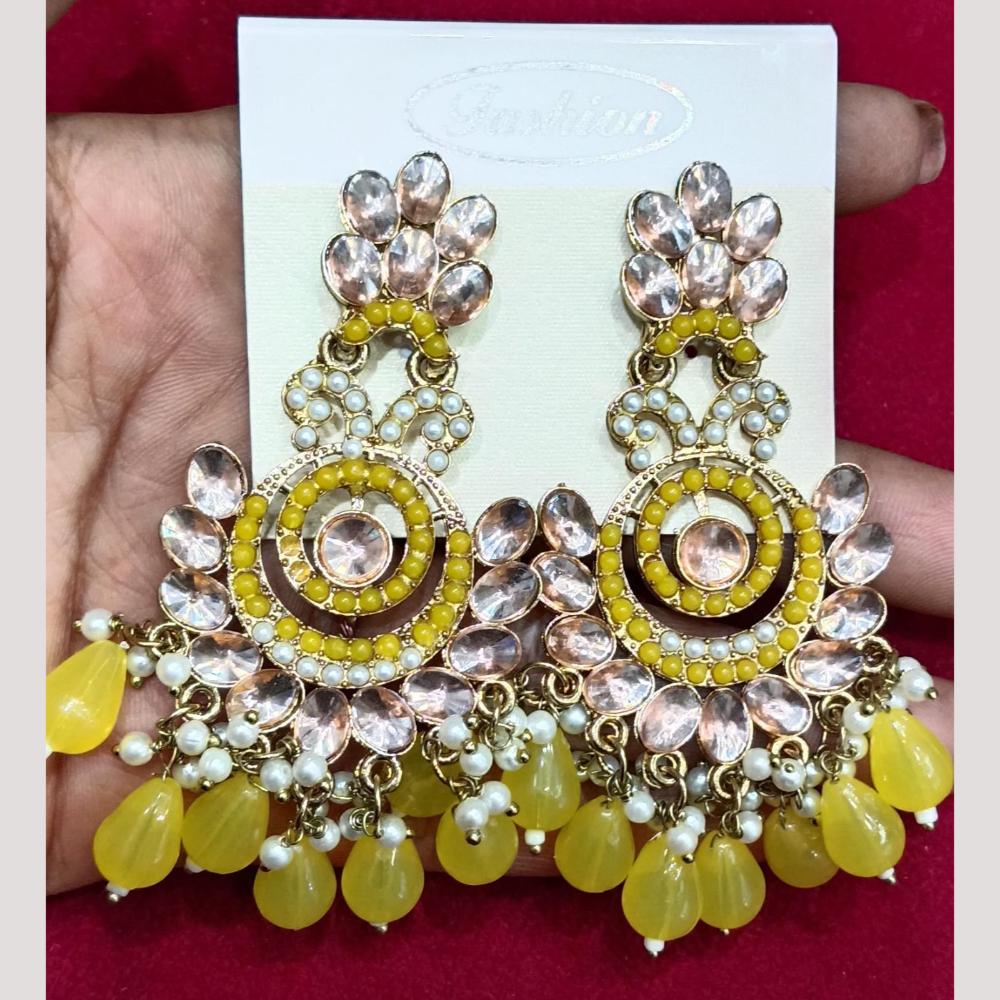 Bhagwati Bangles Gold Plated Crystal Stone And Beads Dangler Earrings