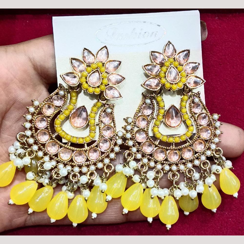 Bhagwati Bangles Gold Plated Crystal Stone And Beads Dangler Earrings
