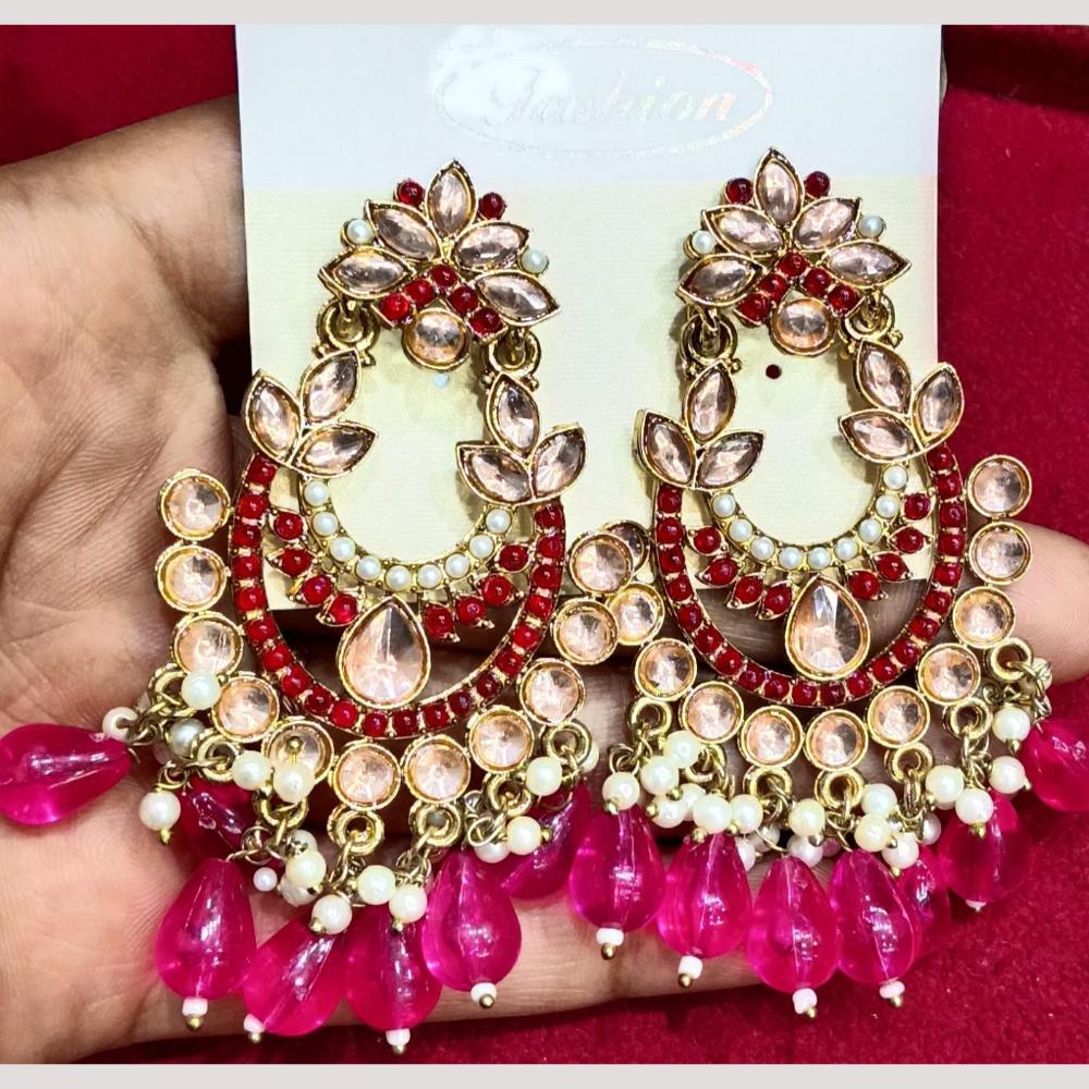 Bhagwati Bangles Gold Plated Crystal Stone And Beads Dangler Earrings