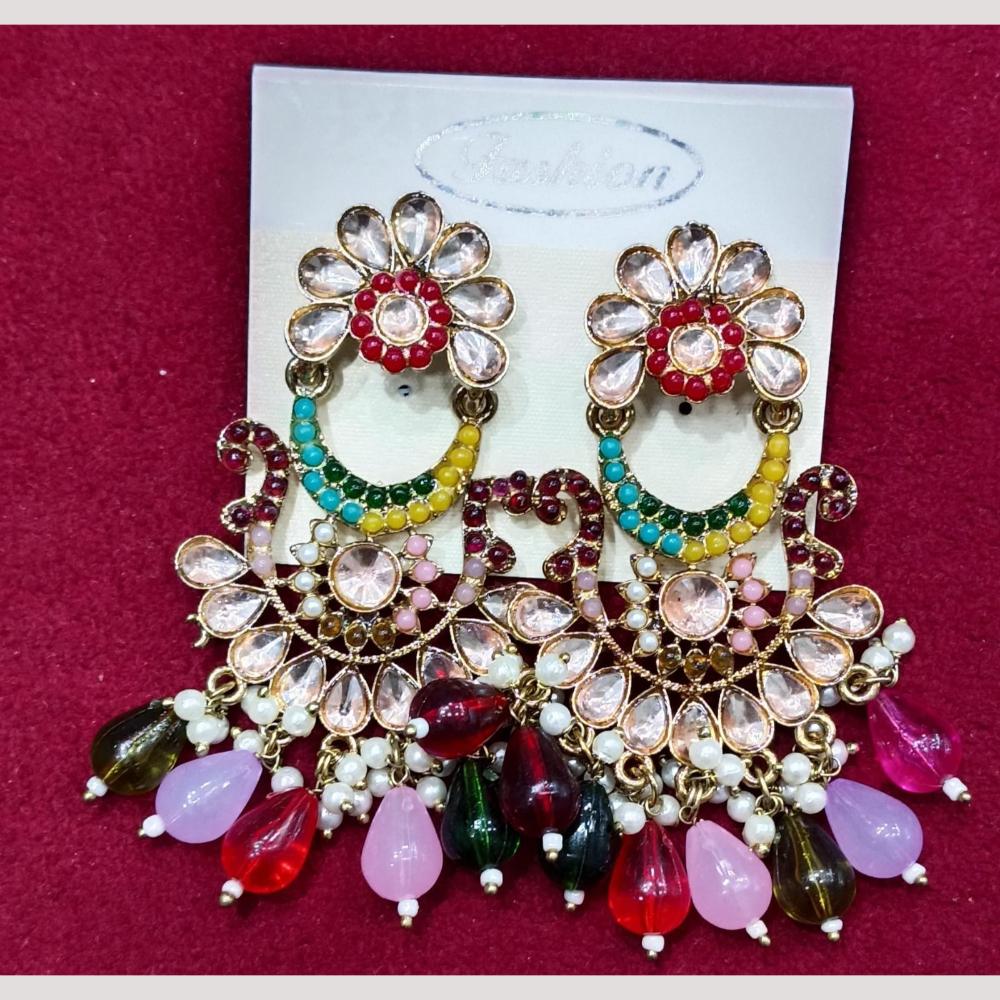 Bhagwati Bangles Gold Plated Crystal Stone And Beads Dangler Earrings