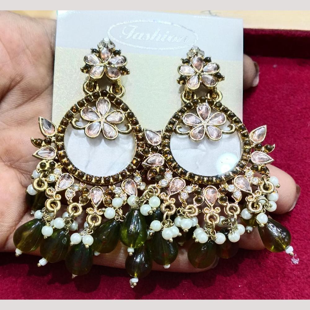 Bhagwati Bangles Gold Plated Crystal Stone And Beads Dangler Earrings