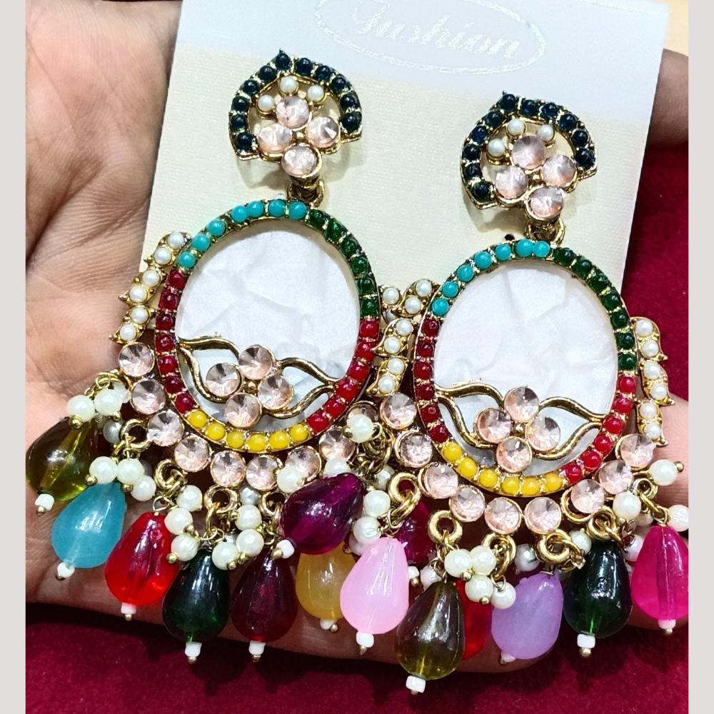 Bhagwati Bangles Gold Plated Crystal Stone And Beads Dangler Earrings