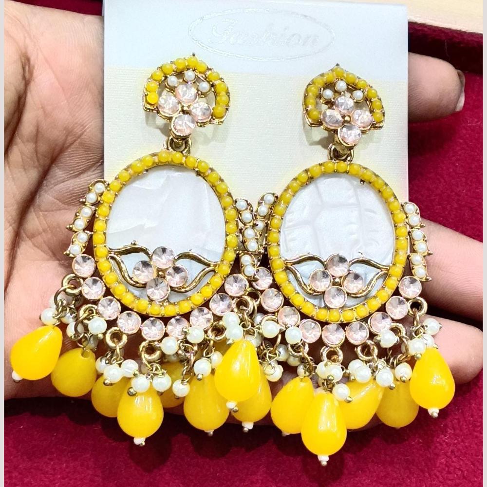 Bhagwati Bangles Gold Plated Crystal Stone And Beads Dangler Earrings