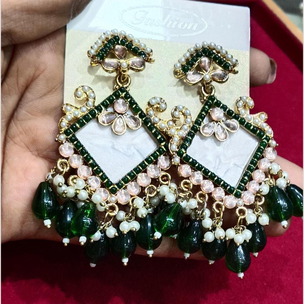 Bhagwati Bangles Gold Plated Crystal Stone And Beads Dangler Earrings