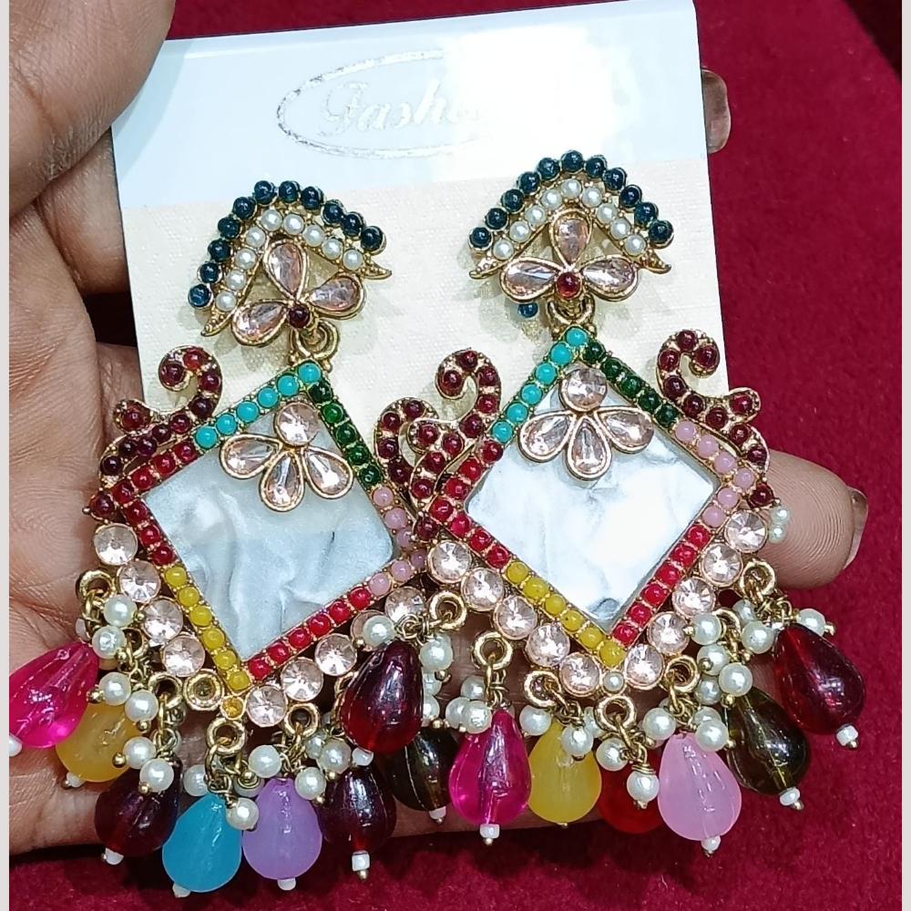 Bhagwati Bangles Gold Plated Crystal Stone And Beads Dangler Earrings