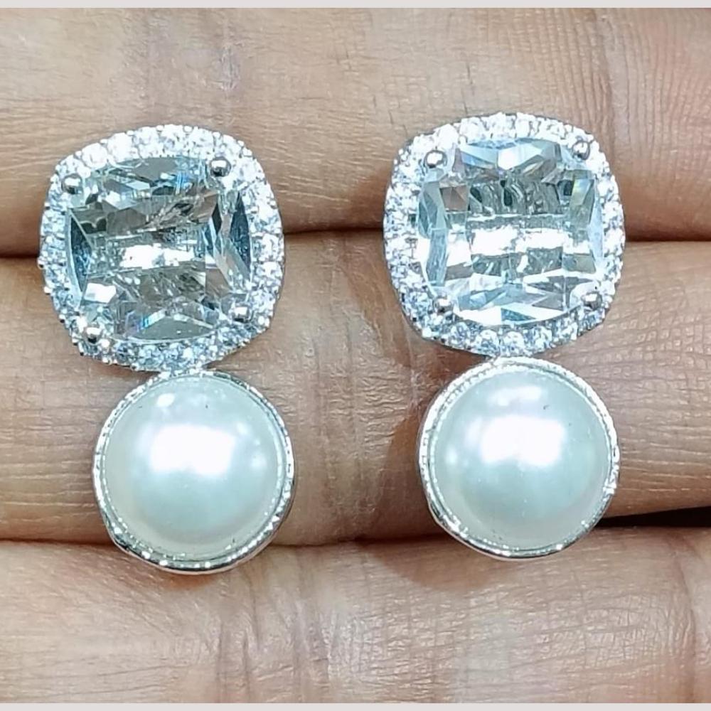 Bhagwati Bangles Silver Plated Austrian Stone Dangler Earrings