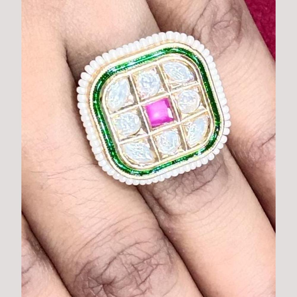 Bhagwati Bangles Gold Plated Crystal Stone And Pearls Rings