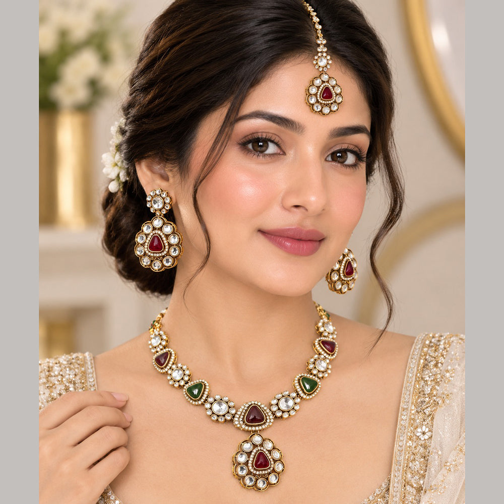 Charbhuja Art Heritage Pota Stone And Beads Necklace Set