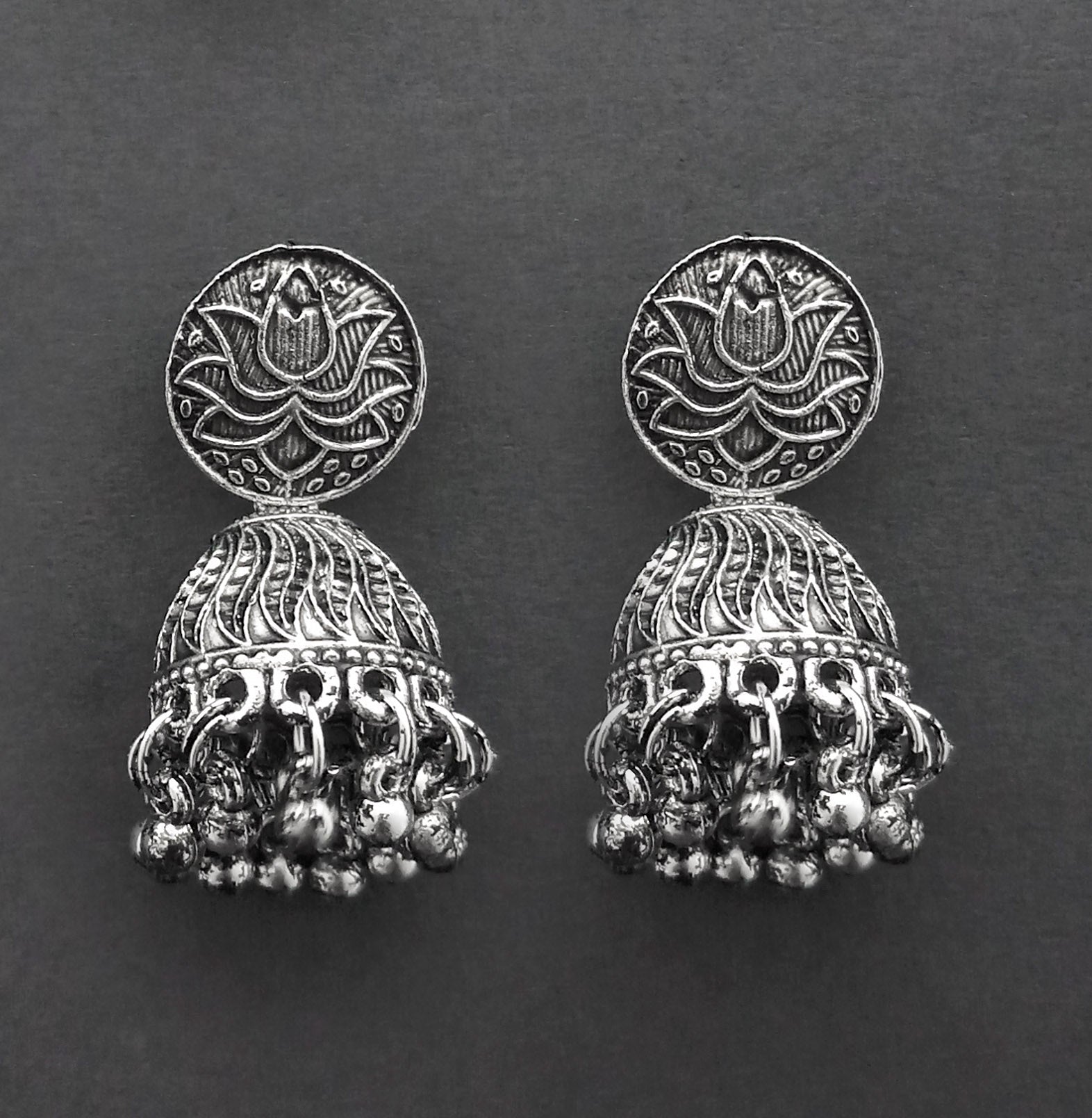 Urthn Traditional Oxidised Finish Jhumka Earrings(Pack of 6)