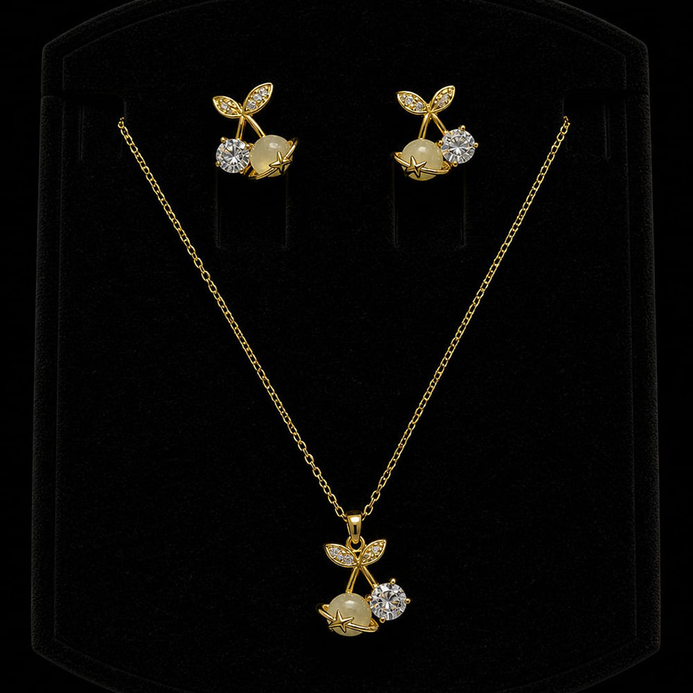 Shipra Gold Elegant Cherry Design Pendant Necklace & Earrings Set