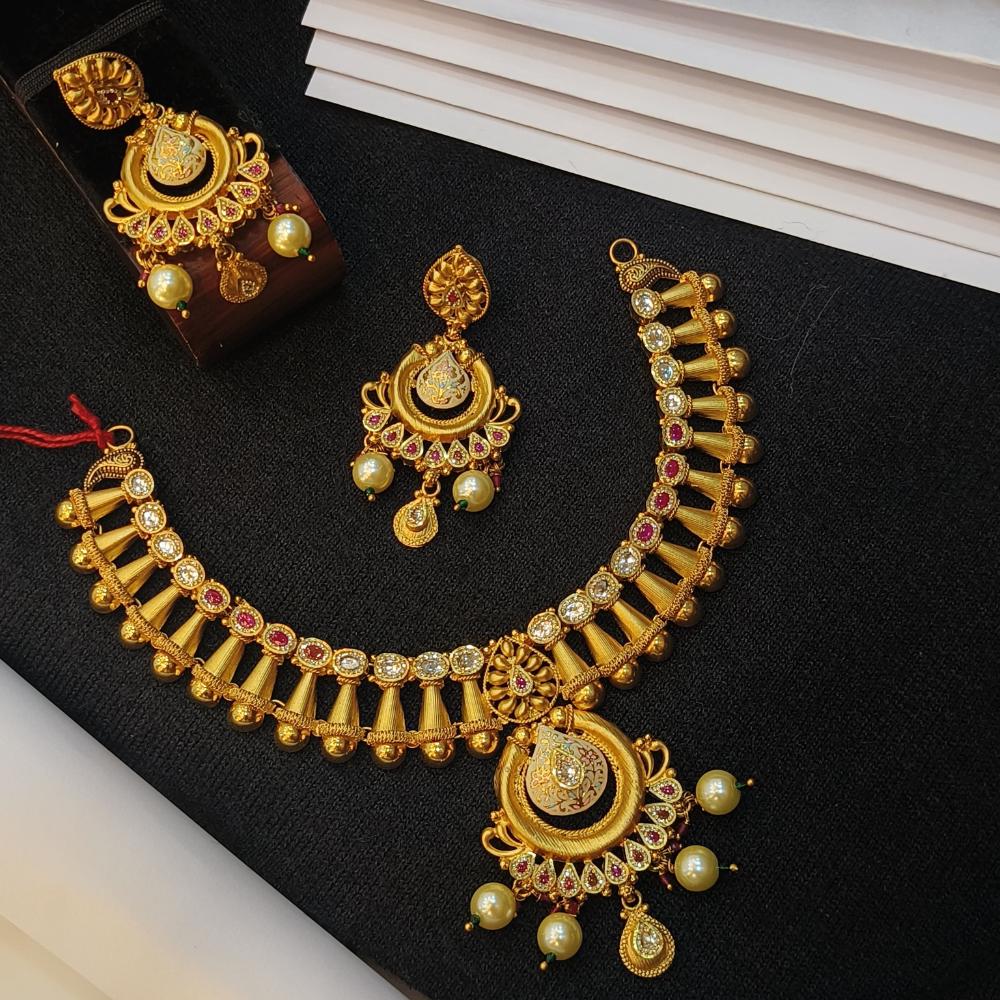 Navkar Jewellers Forming Gold Meenakari Necklace Set