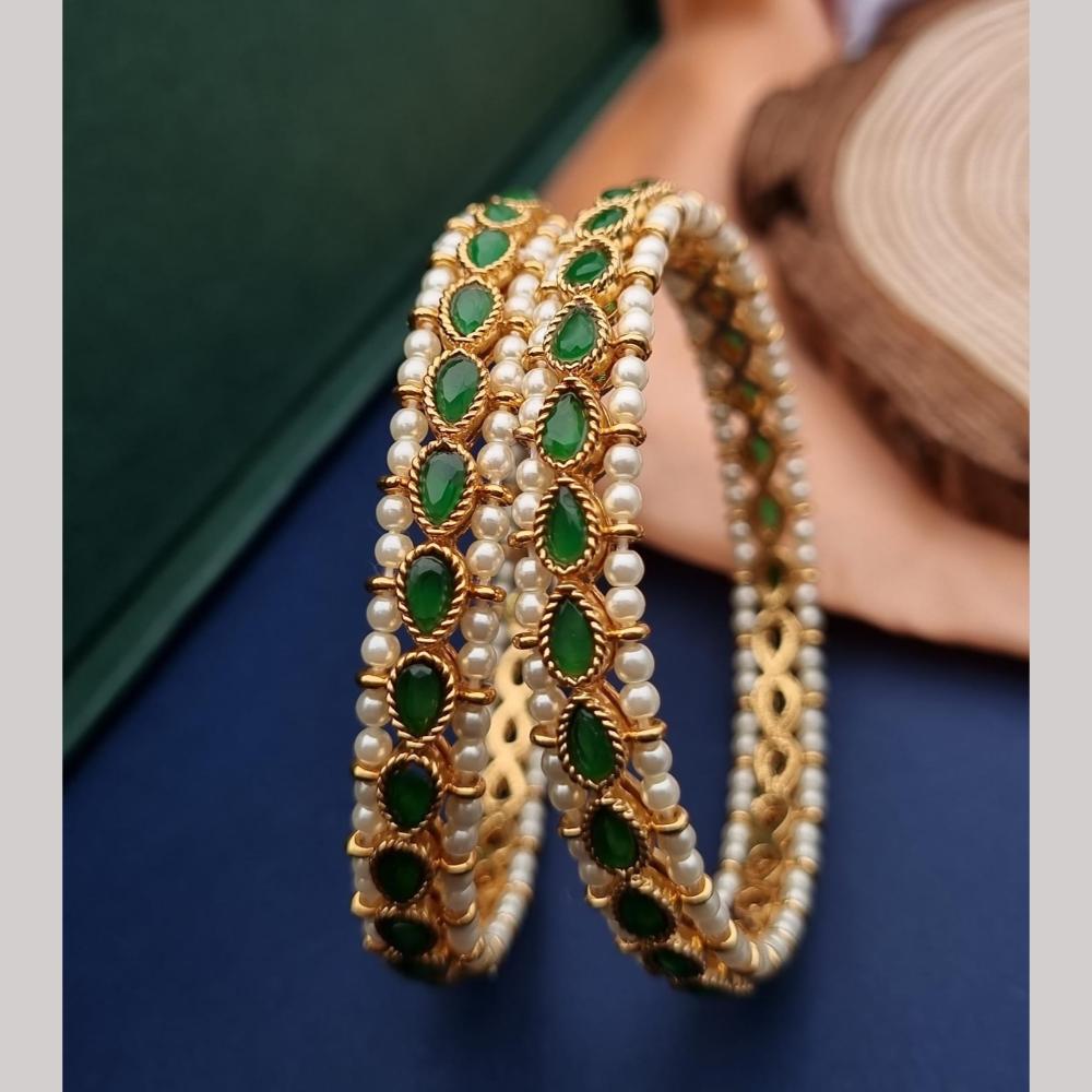 Reet Revaz Gold Plated Pota Stone And Pearl Bangles Set