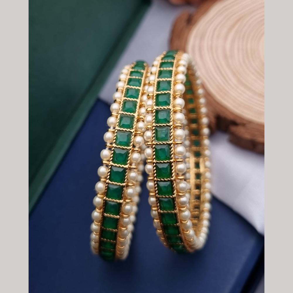 Reet Revaz Gold Plated Pota Stone And Pearl Bangles Set