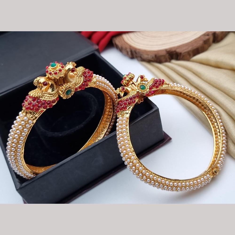 Reet Revaz Gold Plated Pota Stone And Pearl Openable Bangles Set