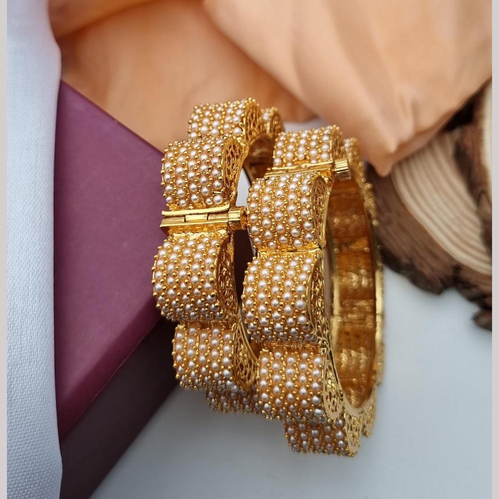 Reet Revaz Gold Plated Pearl Openable Bangles Set