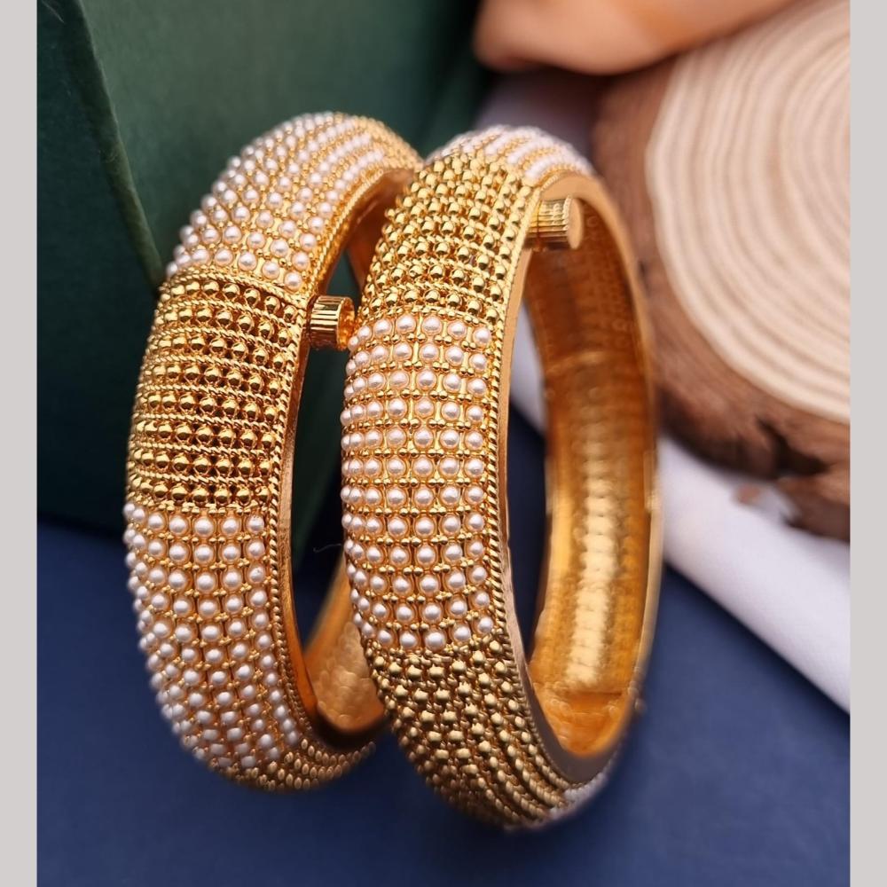 Reet Revaz Gold Plated Pearl Openable Bangles Set