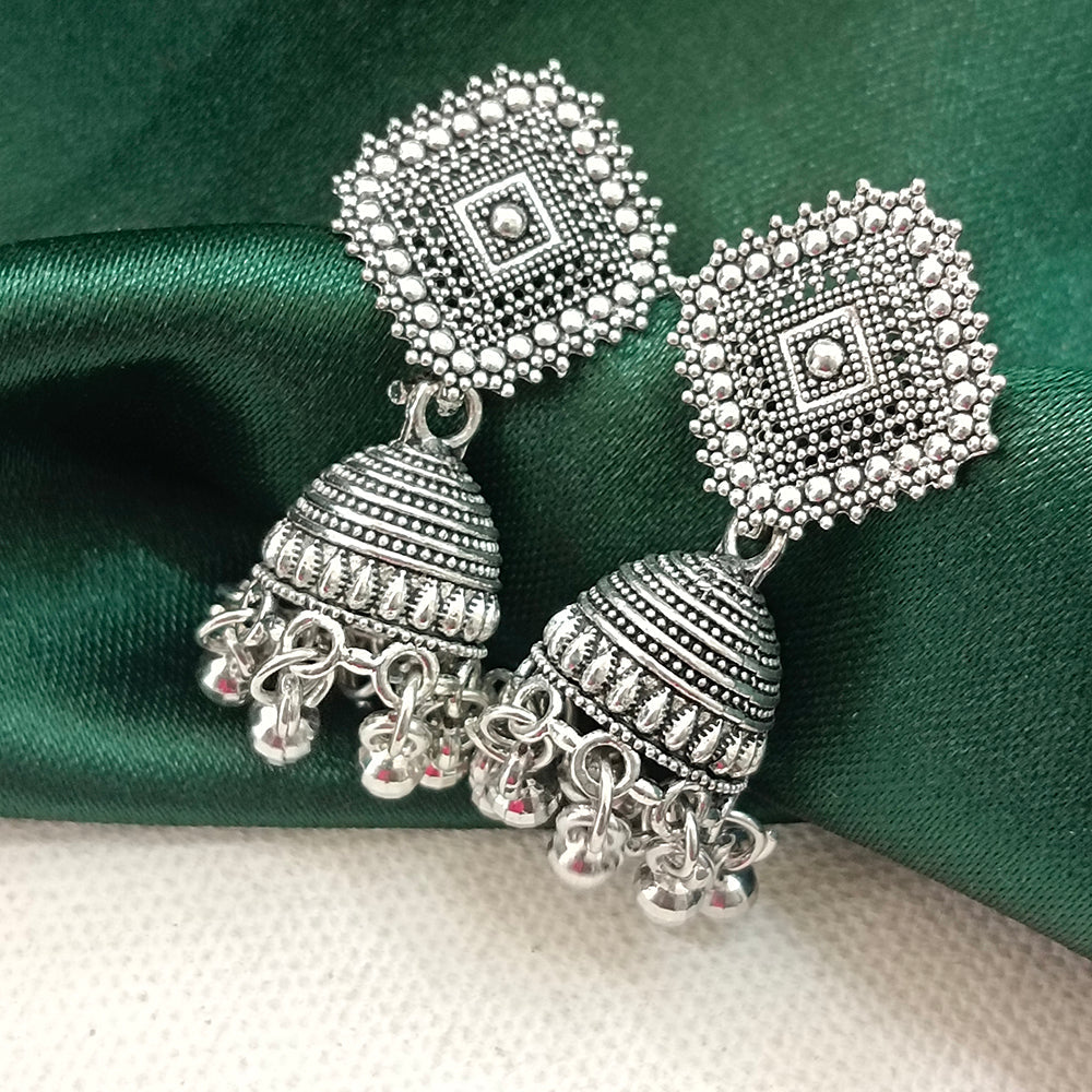 Darshana Jewels Oxidised Plated Sqaure Jhumki Earrings