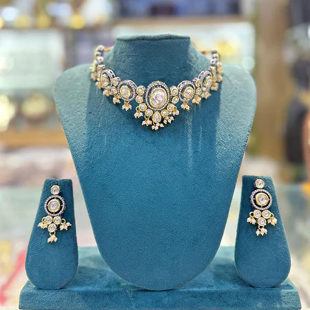 Darshana Jewels Ethnic 2 Tone Kundan Stone Pearl Choker Necklace Set
